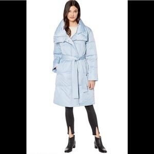 Avec Les Filles Anthropologie womens ice blue belted puffer coat Size XS